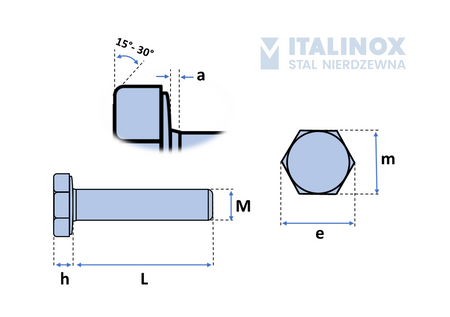 Hexagonal screw M16x65 stainless 316