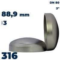 End cup 88,9x3 stainless 316L