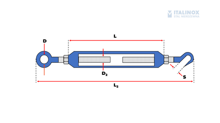 Śruba rzymska 6mm, oko-hak | 316 nierdzewny kwasoodporny