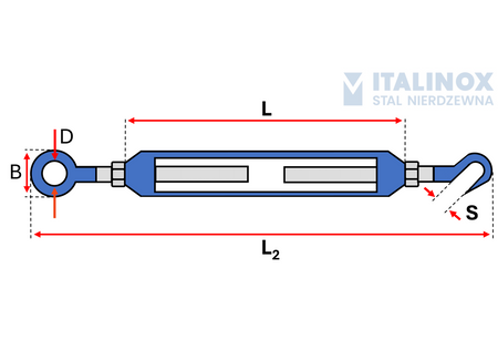 Śruba rzymska 5mm, oko-hak | 316 nierdzewny kwasoodporny
