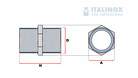 Threaded fitting with hex nut with BSPT thread, forged, size 1/4'' | DN8 stainless steel 316