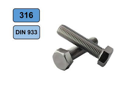 Hexagonal screw M16x65 stainless 316