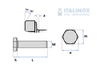Hexagonal screw M16x60 stainless 304